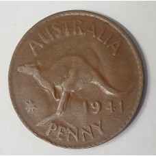 AUSTRALIA 1941 . ONE 1 PENNY . ERROR . BROCKAGE BEHIND ROO